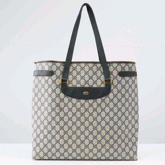 Gucci Handbags - GUCCI GG Vintage Tote Big Shopper Rare Navy Leather Bag 39.02.061 Sherry Purse
